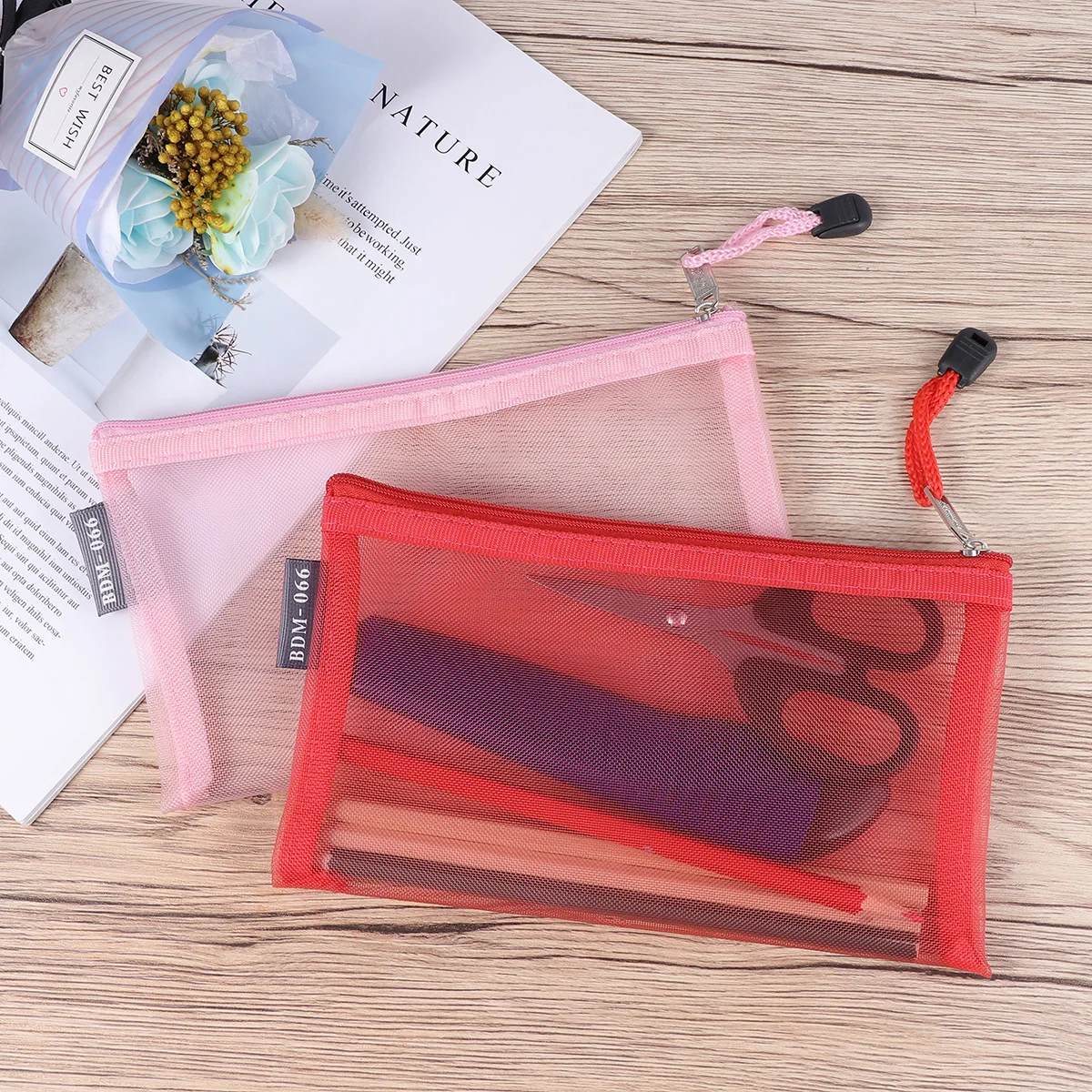 

5Pcs Transparent Nylon Pencil Bag Zipper Pouch Lightweight Multipurpose Pen Holder Travel Organizer for Office School