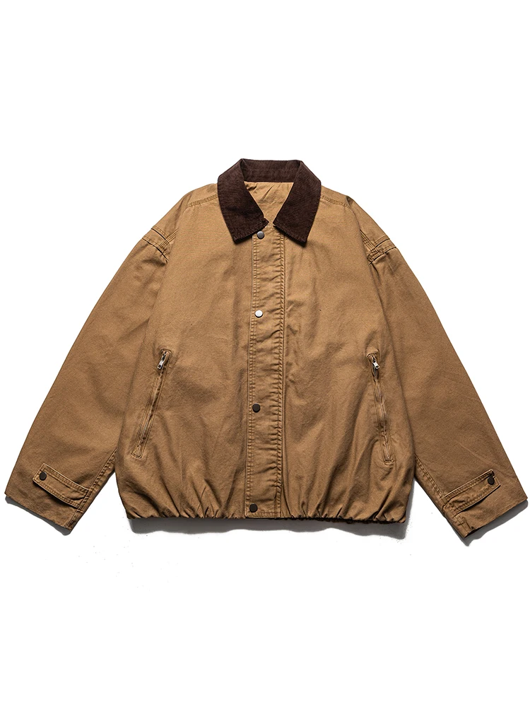 

Retro American Sle Men's Jaet Casual Workwear Cotton Blend Long Sve Zipper Closure Warmth Inner Teenage Faion Outerwear