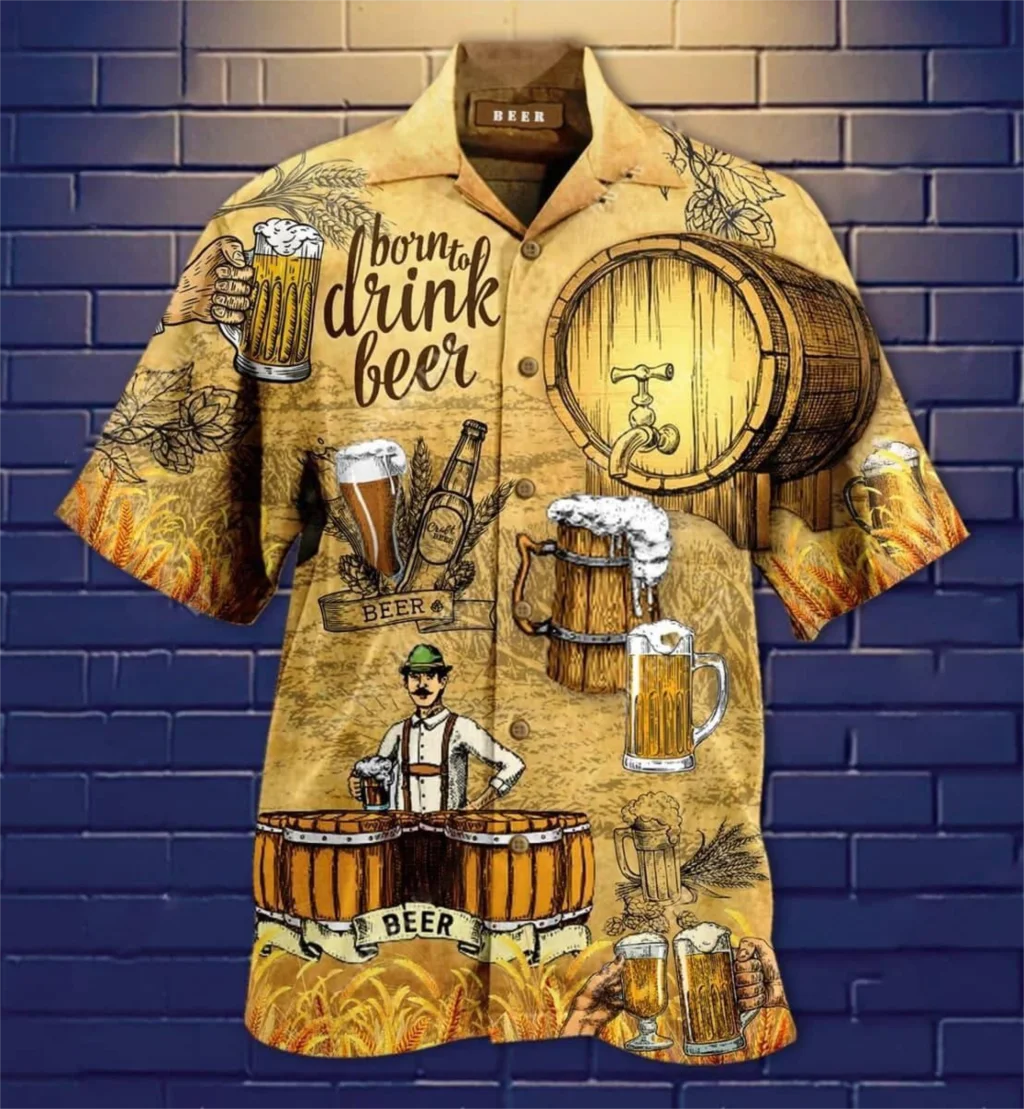 Männer Shirts Bier 3d Druck Hemd Männer Mode Shirts Einreiher Kurzarm Hawaiian Shirt Strand Casual Bluse kleidung Teen