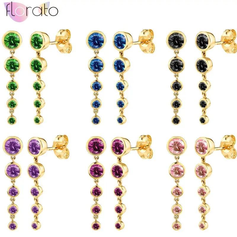 

925 sterling Silver Ear Needle European American creative versatile Colorful zircon round chain earrings Fashion jewelry gifts