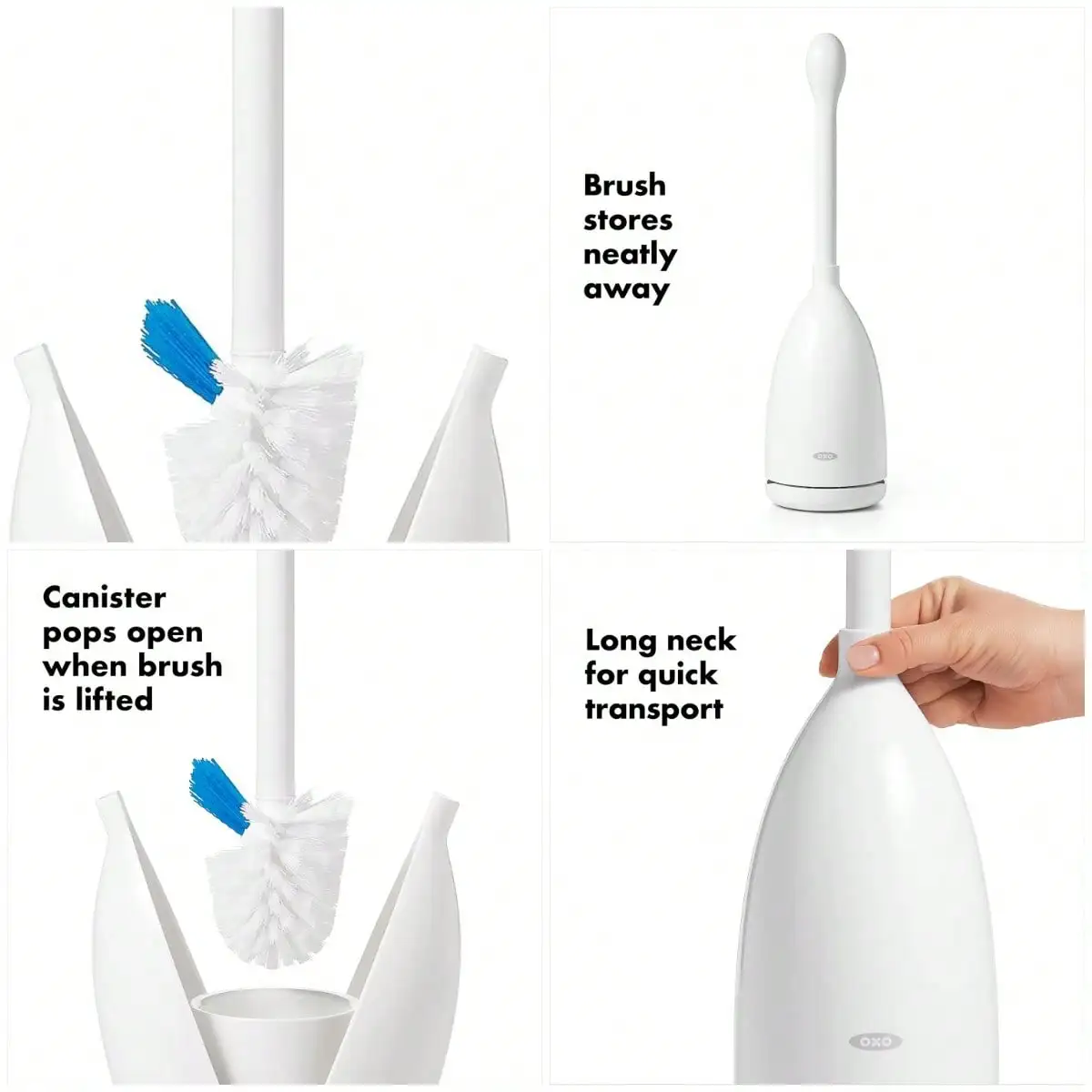 

White Toilet Brush With Extended Handle And Easy-Clean Head