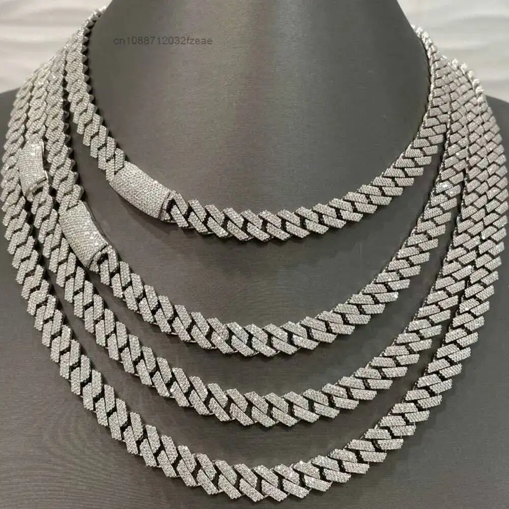 Luxury Customize Hip Hop S925 10mm Two Rows Moissanite Iced Out Cuban Chain Necklace.