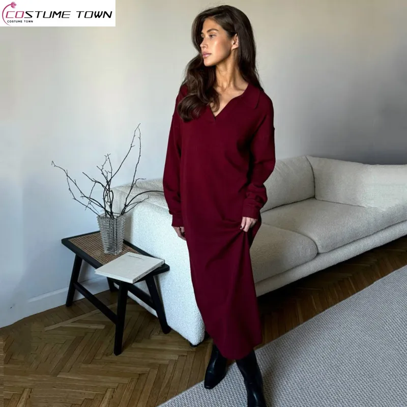 

Autumn and Winter Korean Edition New Fashionable Collar Long Elegant Knitted Dress