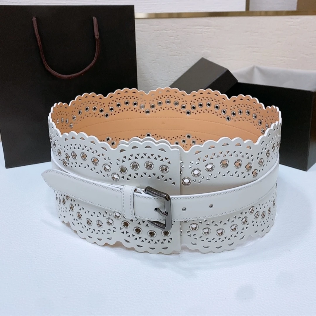 Vintage Women 12cm Wide Waistband Cummerbund Classic Slimming Body Shaping Girdle Hollow out Carved Fashion Accessory