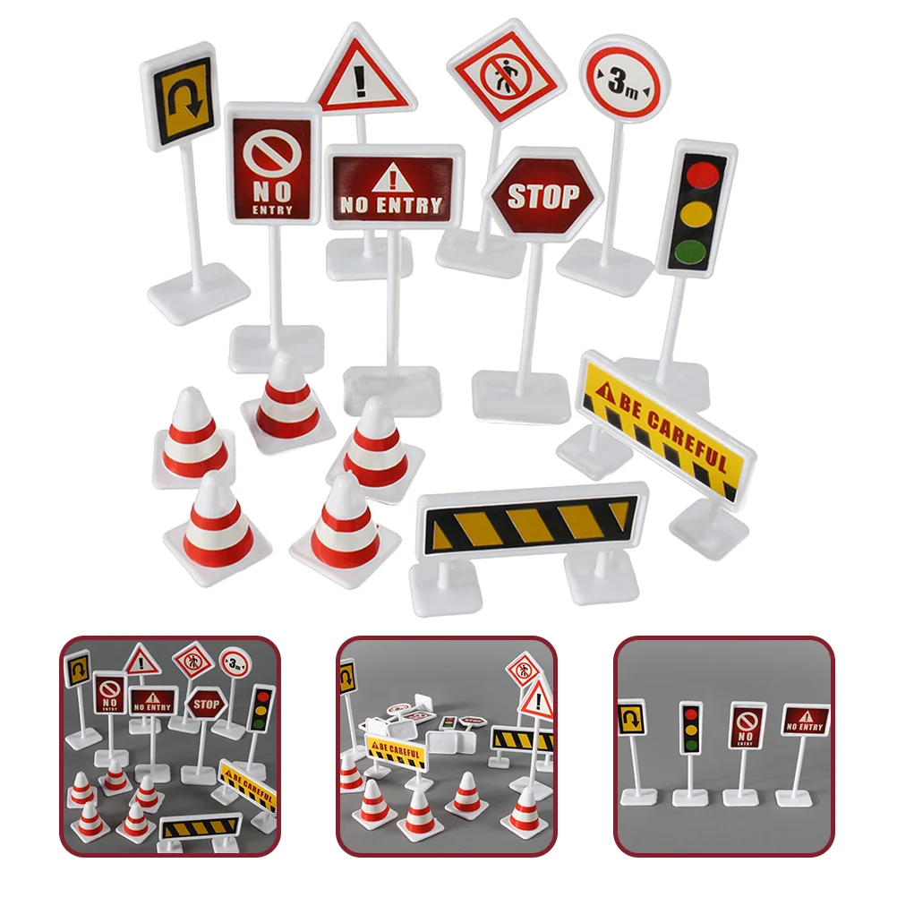 10 Sets Toys Roadblock Sign Mini Traffic Barrier Miniature Fence Early Education Models Kids Barricades Cones Child