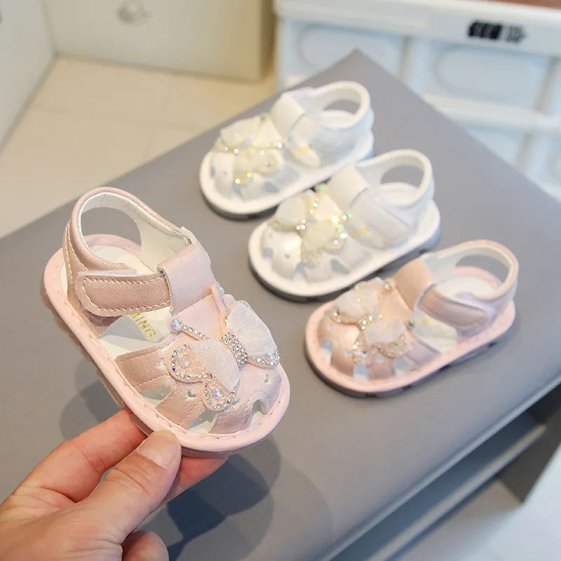 Baby Girls Princess Sandals Versatile Butterfly Simple Non-slip Korean PU Fashion Children First Walker Shoes for Party Wedding