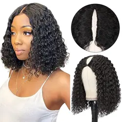 10-16 Inch Synthetic Short Bob V Part Wig 180% Density Glueless Thin Curly Wig Upgrade  Wigs For Black Women Daily Party Use