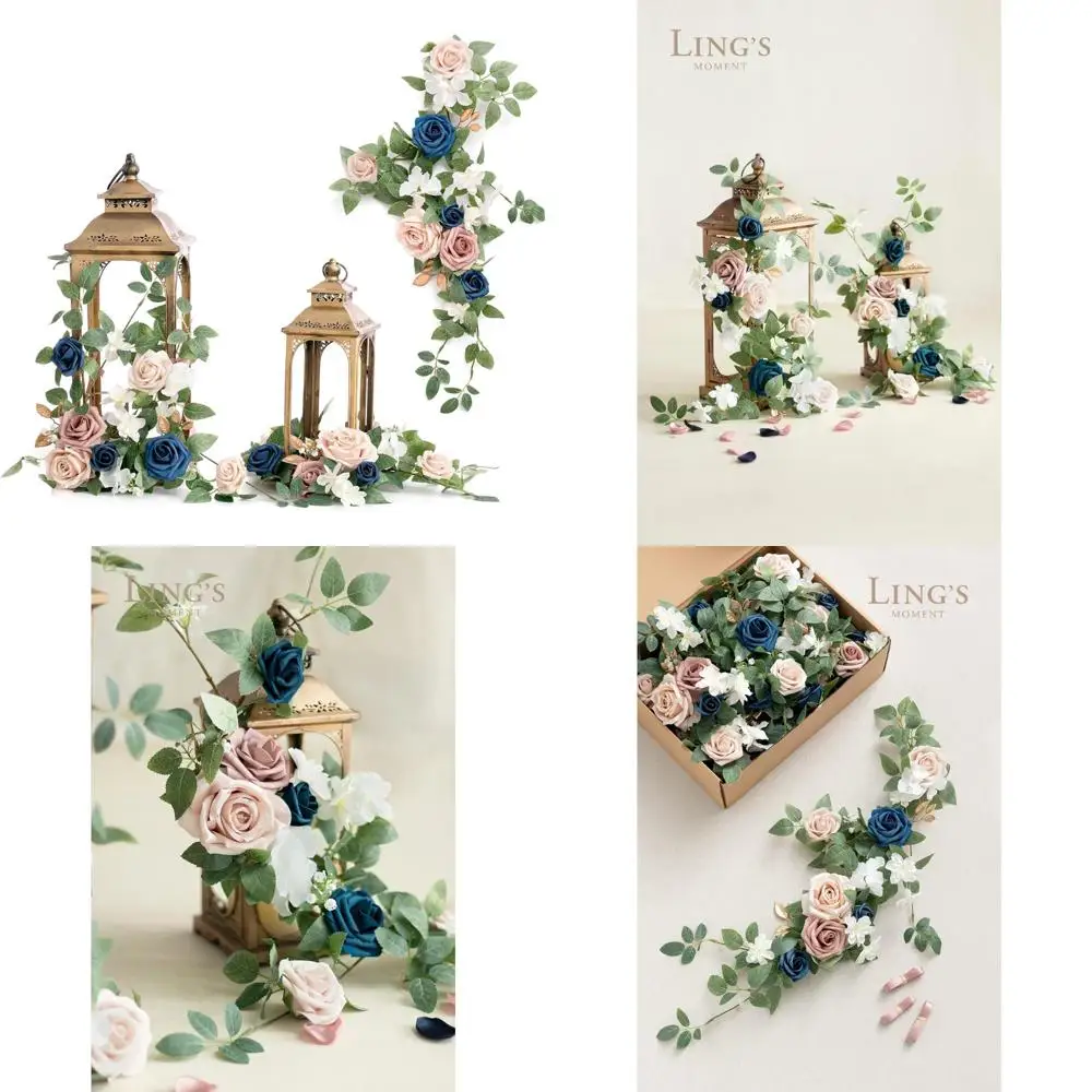 

Artificial Flower Garland with Dusty Rose and Navy Blue, 6 Pack, 1.8ft Tall, for Wedding Aisle and Centerpieces, Floral Arch Dec