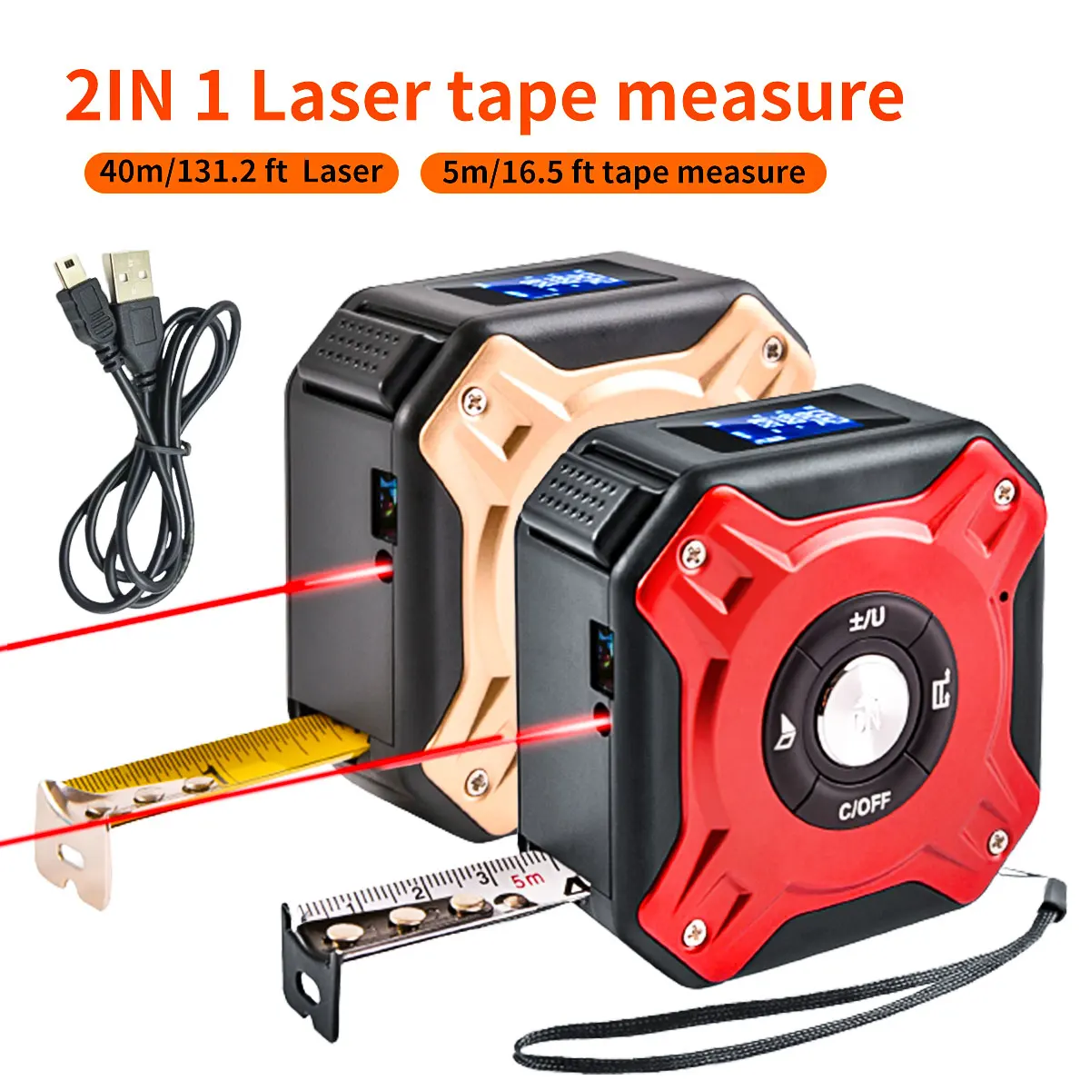 1pc Laser Tape Measure 2 In 1 Digital Tape Measure High Precision Laser Rangefinder Steel Tape Measure