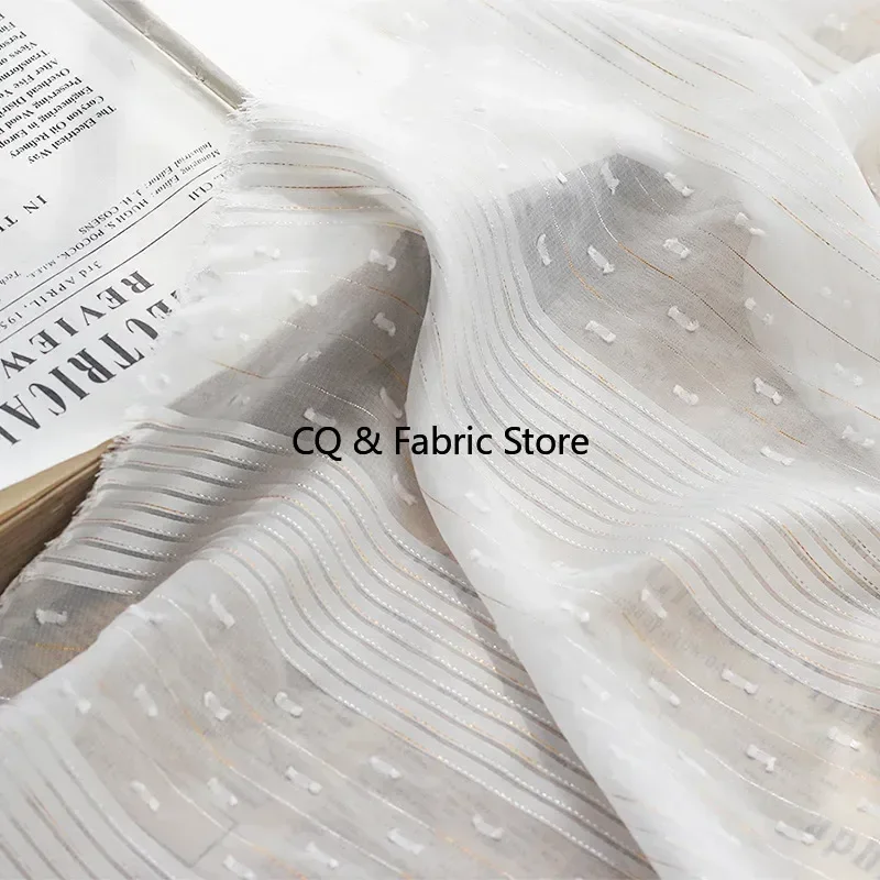 Soft Chiffon Gold And Silver Thread Striped Jacquard Fabric Striped Cut Flower Fabric For Wedding Dress Fashion Shirt