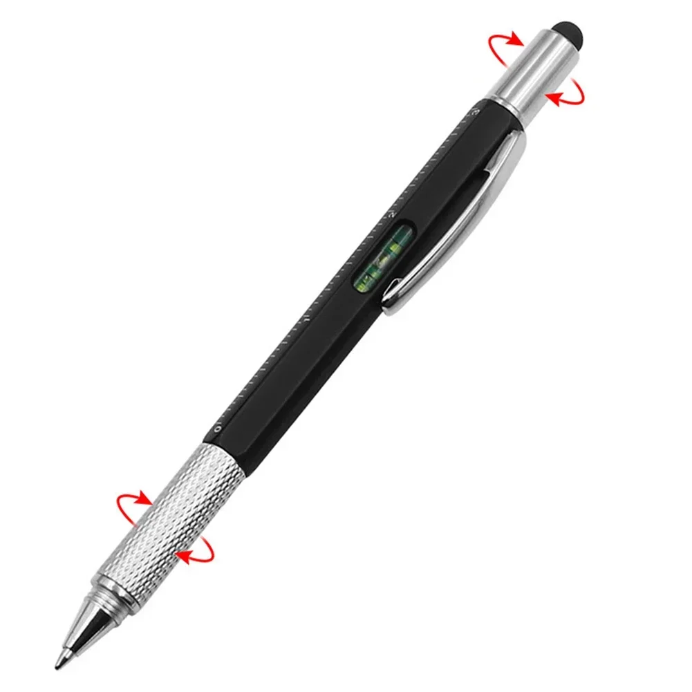 6 In1 Multi-Function Ballpoint Pen 1PC Modern Handheld Tool Measure Technical Ruler Screwdriver Touch Screen Stylus Level
