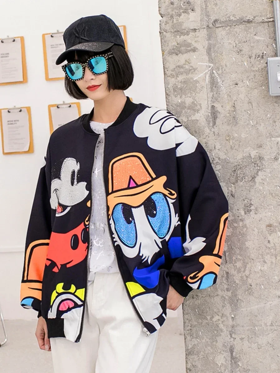 Trendy Cardigan Coat for Women Spring Autumn New Fashion Rhinestone Printed Jacket for Women Loose Slim-Fit Jacket Short Coat