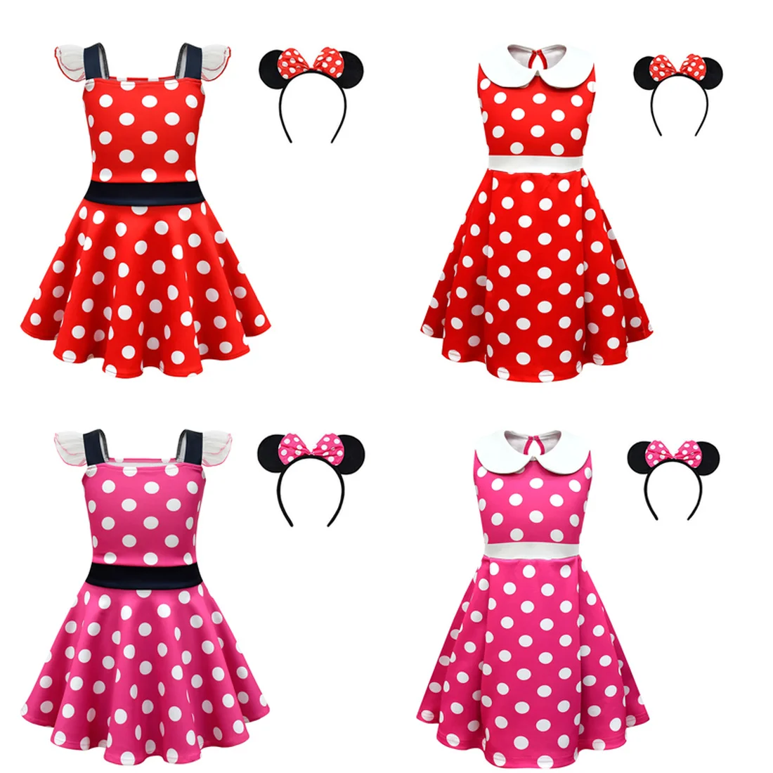 Letnia Polka Dot dziewczynka Casual Dress dzieci maluch Mickey Minnie ubrania z kreskówek dziewczyny śliczne księżniczki chusta baleriny sukienki