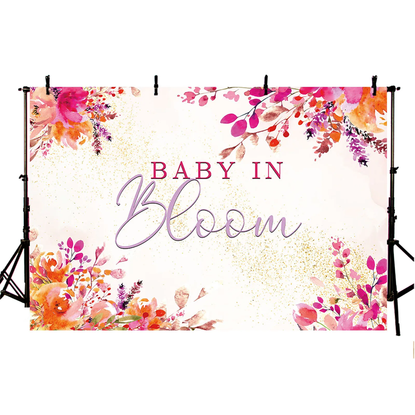 AIBIIN Baby in Bloom Backdrop Floral Gold Dots Baby Shower Party Decor Boy or Girl Gender Reveal Cake Photography Background