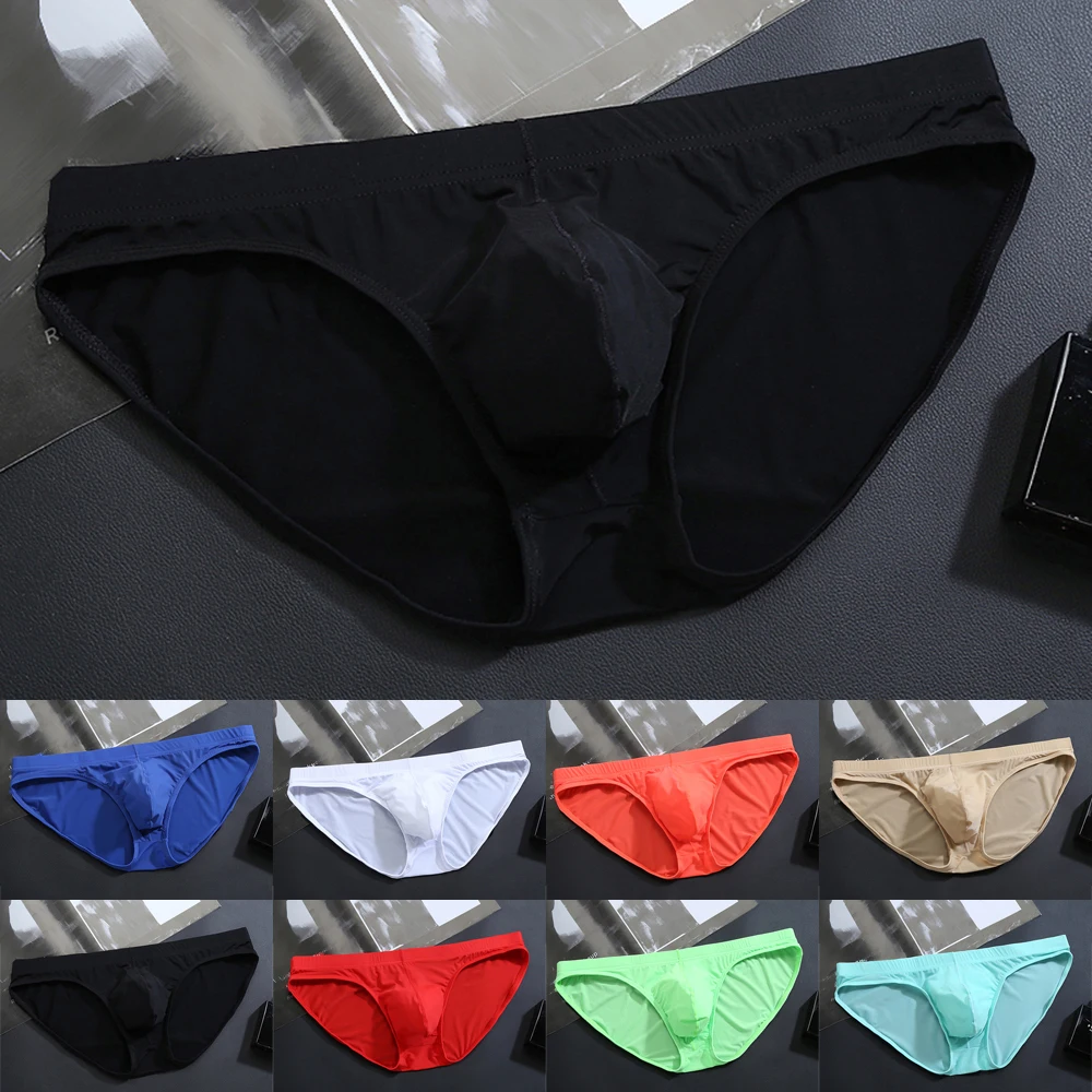 

Stretch Men Briefs Bikini Seamless Transparent Ice Silk Sexy Man Pouch Jockstrap Underwear Low Waist Panties Shorts