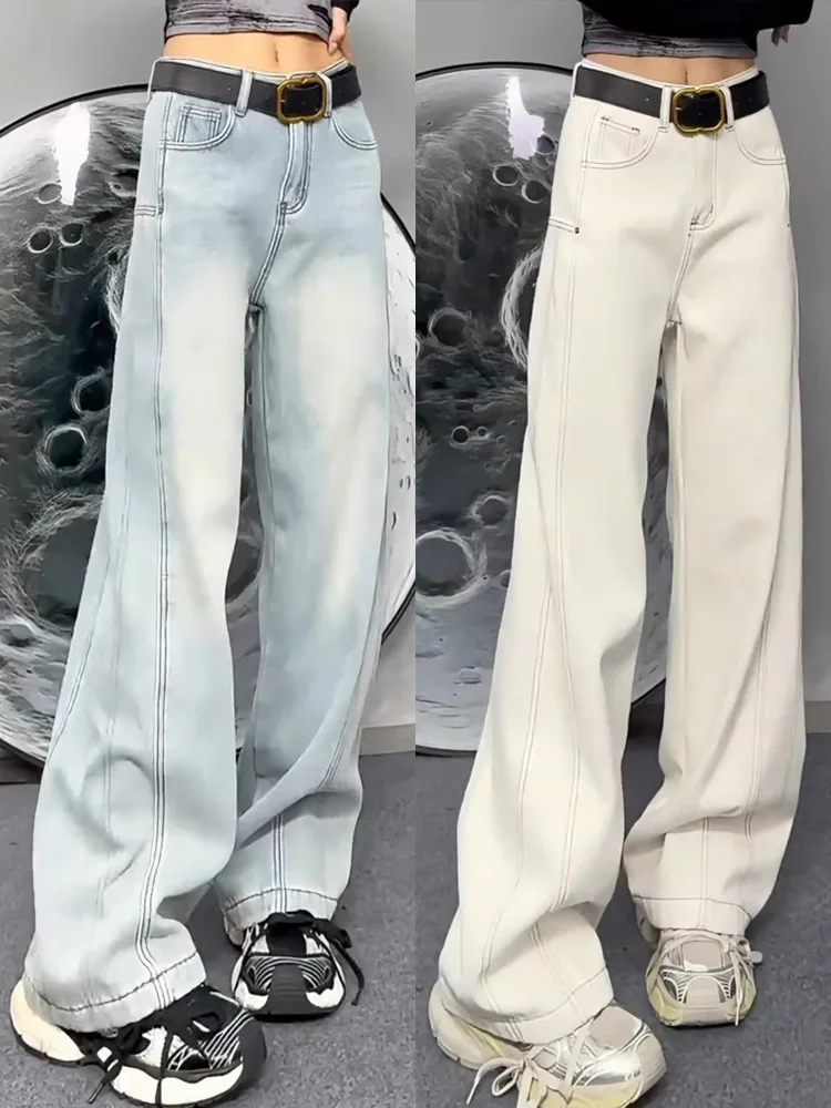 Jeans casual a gamba larga a vita alta Pantaloni in denim dal taglio dritto da donna Autunno Nuovo plus size Pera ape Dimagrante Lunghezza pavimento