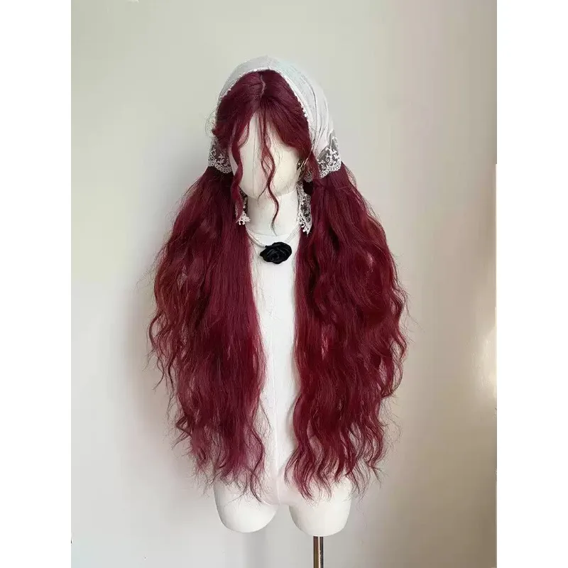 Extra Long Chestnut Red Wavy Curly Wig Wool Curls Lolita Forest Style Synthetic Hair Wig Halloween Cosplay Costume