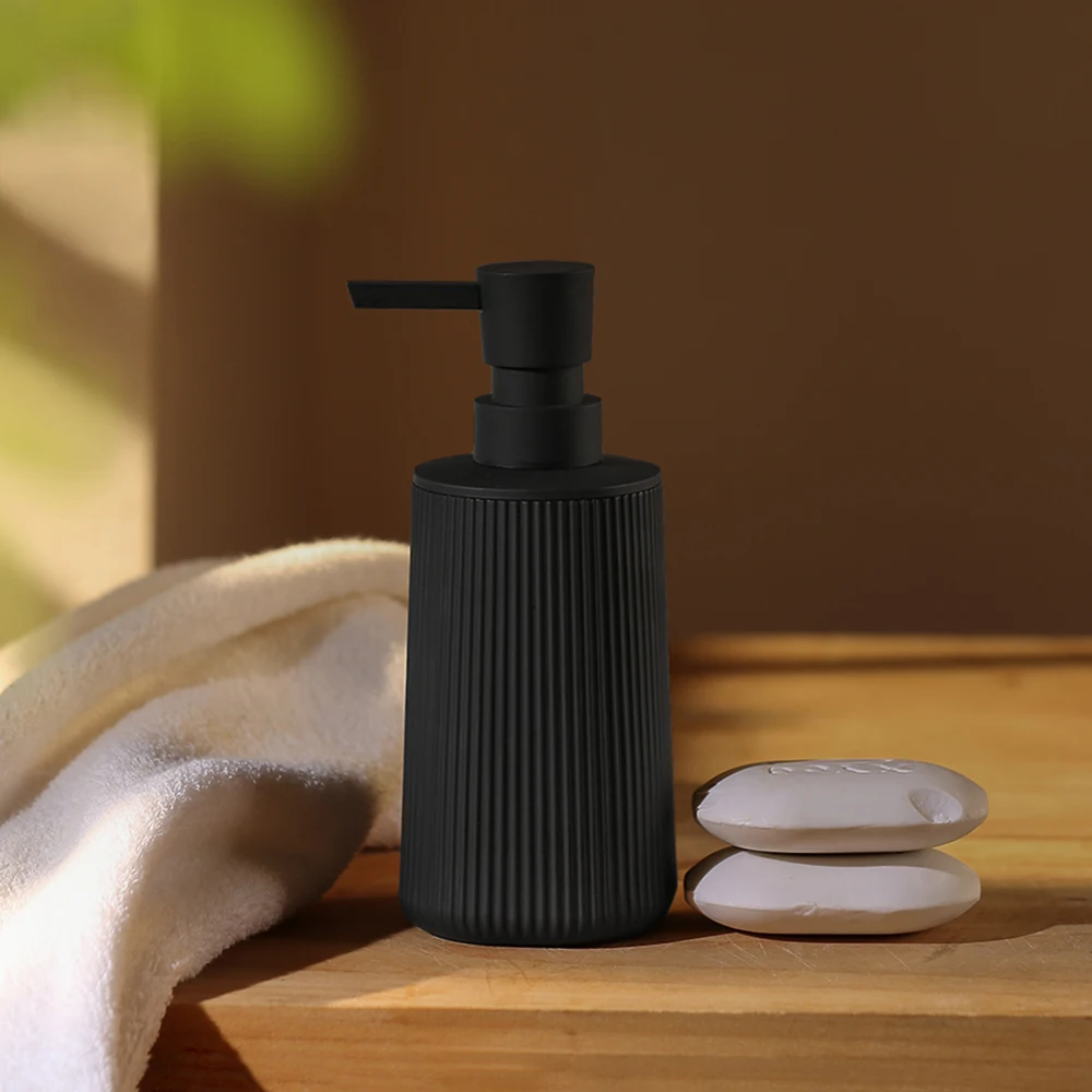 Hand Soap Dispenser for Bathroom and Kitchen, Modern Farmhouse Striped Style Plastic Matte Black