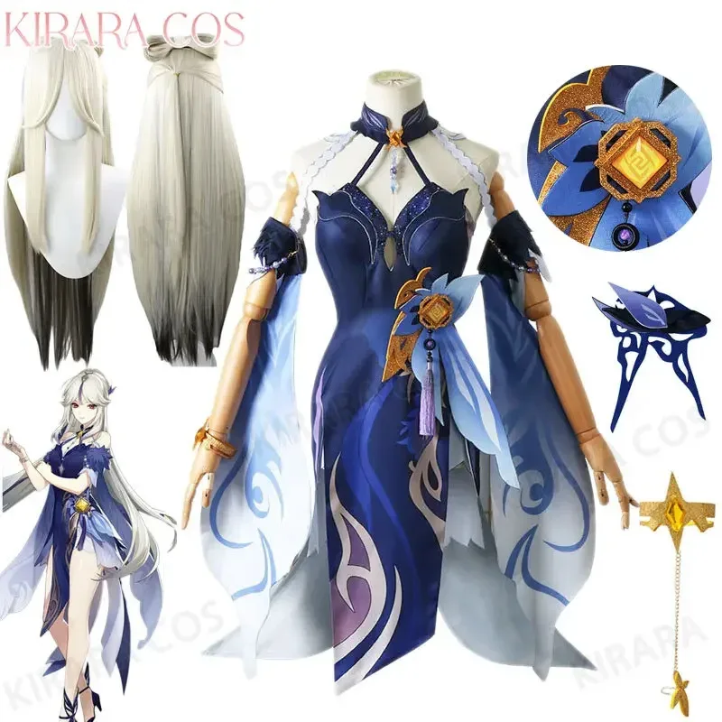 

Genshin Ningguang Cosplay Costume Wig Genshin Impact Ning Guang Orchid Evening Gown Cosplay Dress for Women Party Costumes