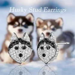 Cute Husky Earrings Exquisite Women's Cartoon Pet Dog Memorial Jewelry Shining Rhinestone Earrings Perfect Gift for Dog Lovers