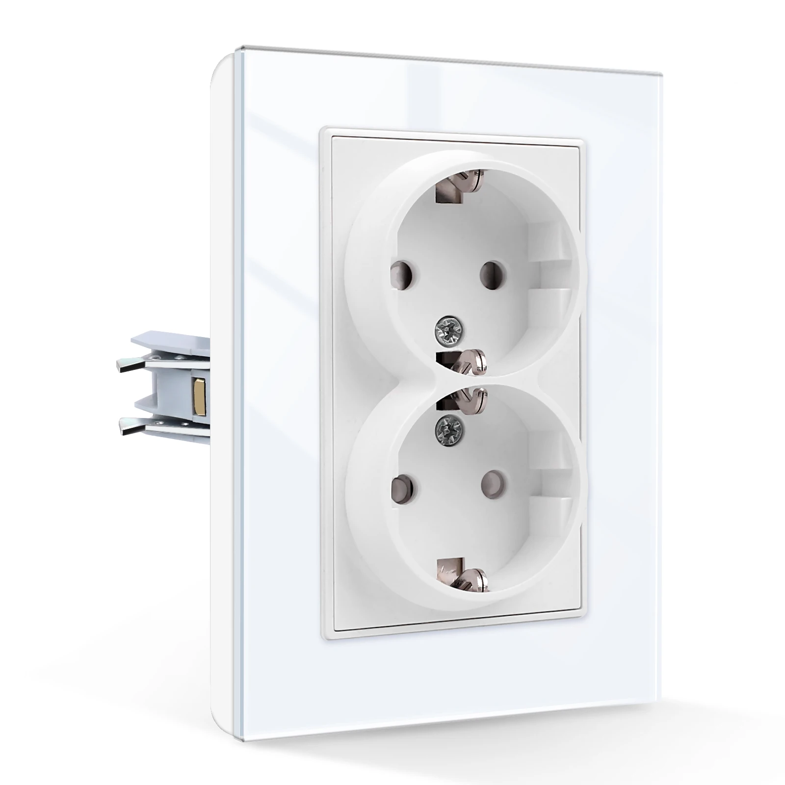 Dubbele EU-wandcontactdoos 120 * 86 mm Gehard glazen paneel 2 EU Stadnard stopcontacten Wisselstroompunten Stekkeruitgangen 110-250 V
