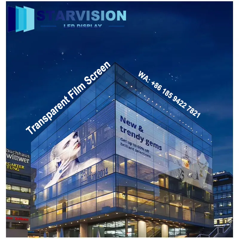 Flexible Transparent LED Film Display Screen Ultra Light Thin Crystal Screen for Glass Door