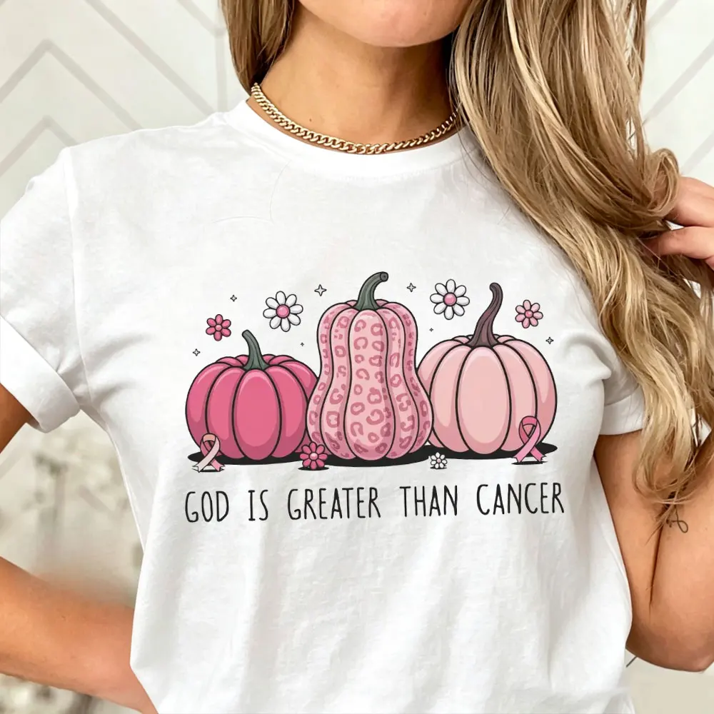 Fall Breast Cancer Awareness Shirt Pink Pumpkin Cute Autumn Ribbon Survivor Woman Man Summer Cotton Graphic T Shirts Adult