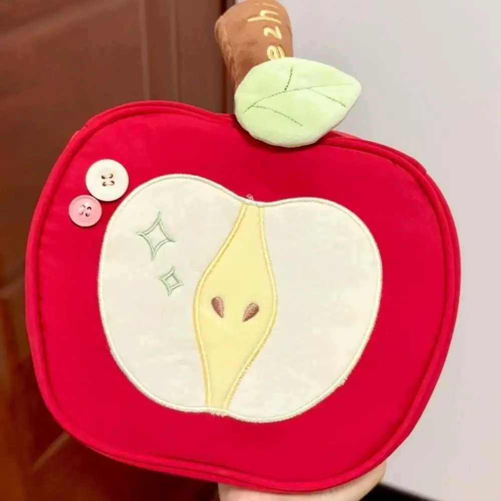 Wash Pouch Portable Fruit Makeup Bag Red Cartoon Travel Cosmetic Bag Handle Velvet Storage Bag Data Cable Storage