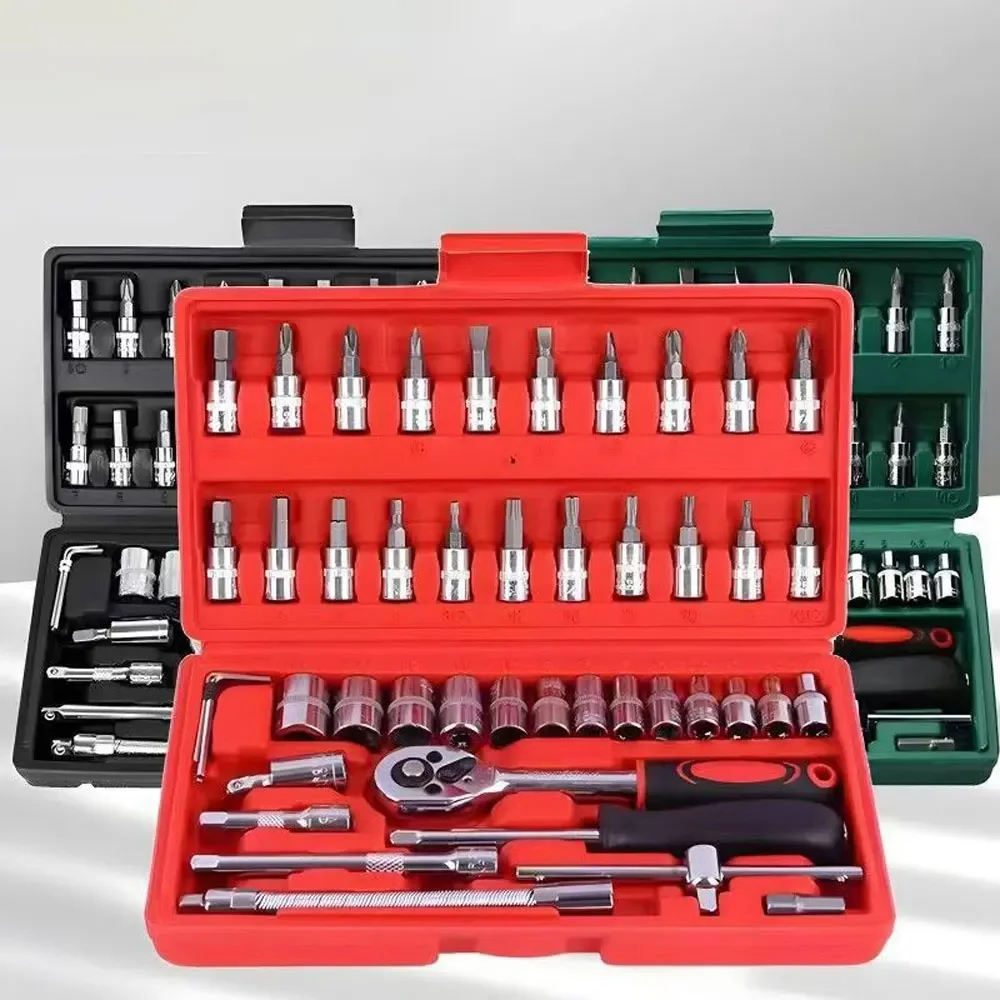 46Pcs Multi-Purpose Tool Kit Set - Comprehensive Hand Tools Kit with Wrench Socket and Precision Screwdriver