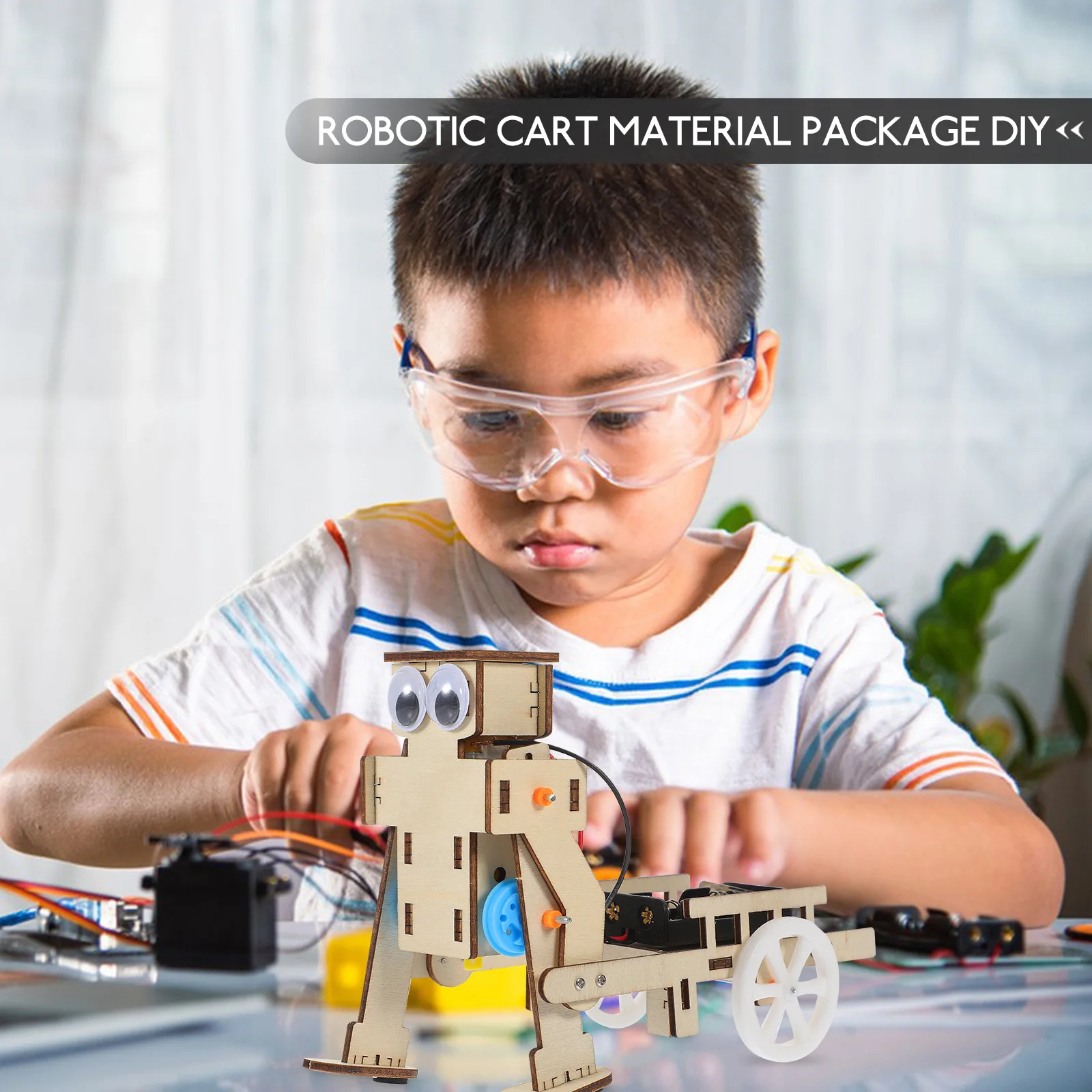 

Robot Kit 3d Wooden DIY Assembly Puzzle Trolley Toy Educational Science Project Child Development Parent Child Fun
