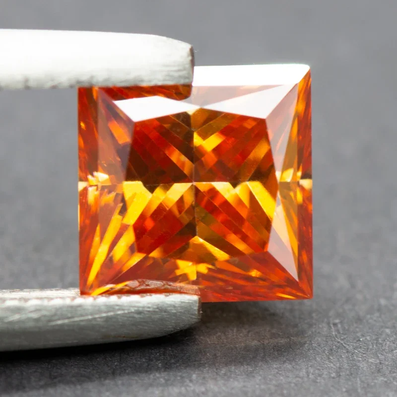 Orangefarbener Moissanit im Princess-Schliff, Edelstein, Laborgezüchteter Diamant, Schmuckherstellungsmaterial für Damen mit Zertifikat – Detail 5
