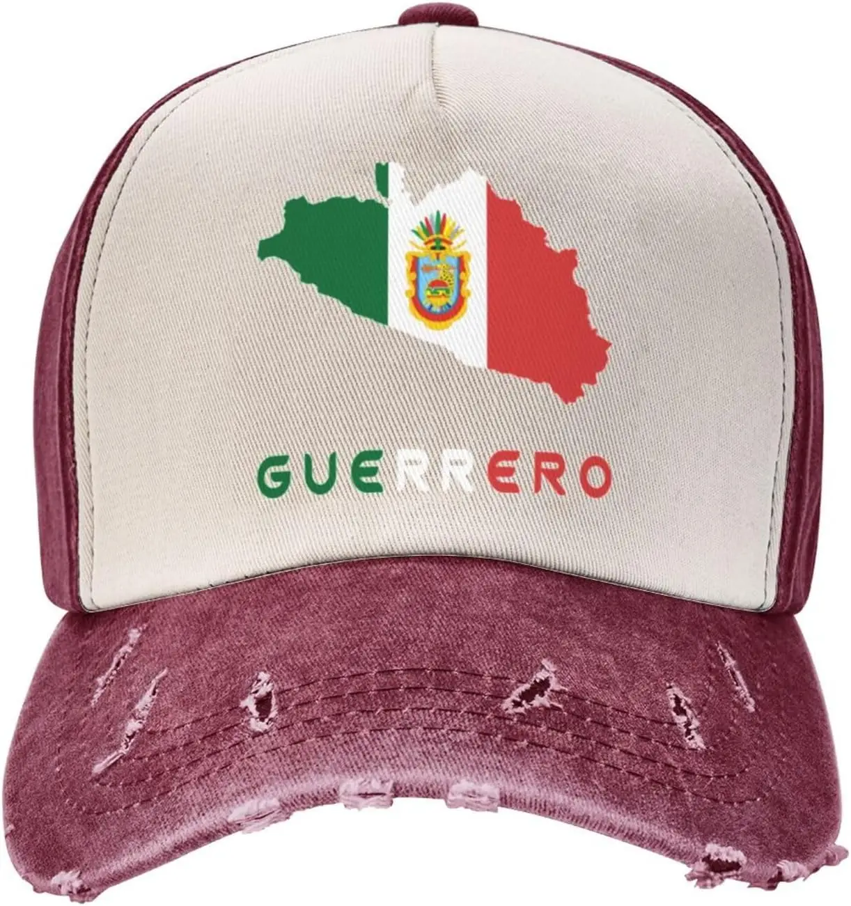 Guerrero Mexico State Flag Map Unisex Vintage Washed Distressed Baseball Cap Patchwork Adjustable Dad Hat