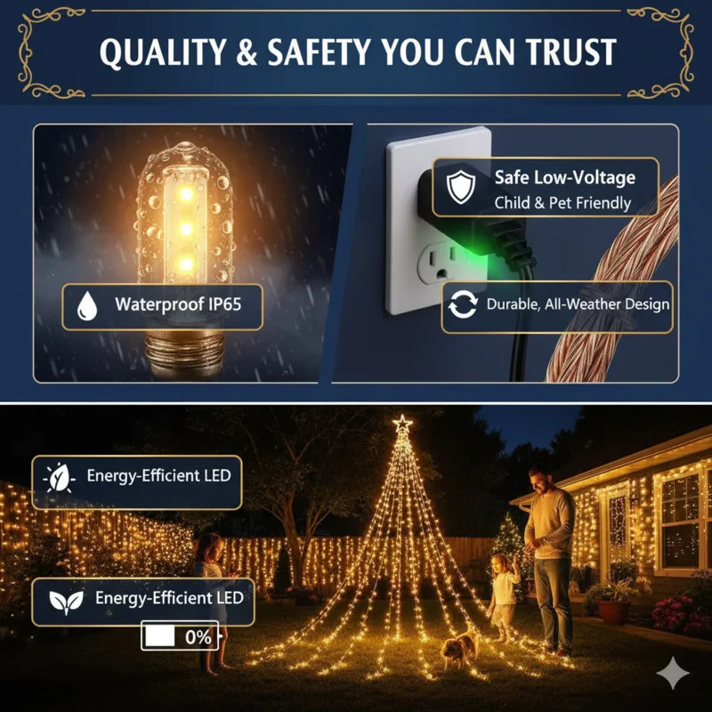 

Christmas Tree Star Lamp Five Pointed Star Waterfall Courtyard Lawn Outdoor Decoration Lamp Tail Light String Decoration Gifts