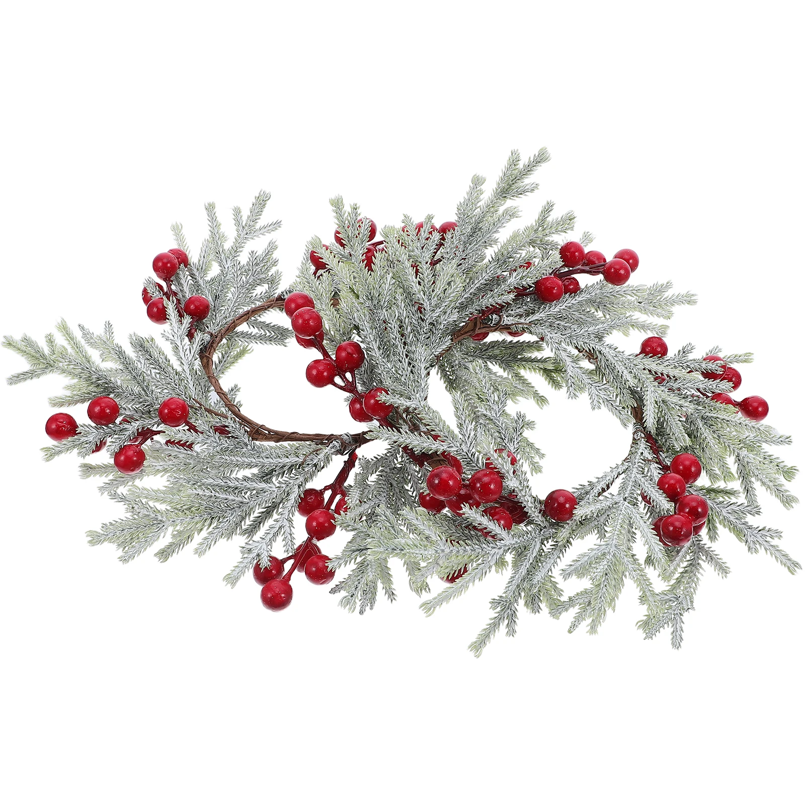 

2 pcs Christmas Rings Wreath Snowy Pine Garland Red Berry Artificial Berries Holder Home Table Centerpiece Pillar Taper