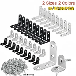 30/50pcs Black Stainless Steel L Brackets with Screw 90° Right Angle Corner Brace for Shelve,Wood Furniture,Chair,Drawer,Cabinet