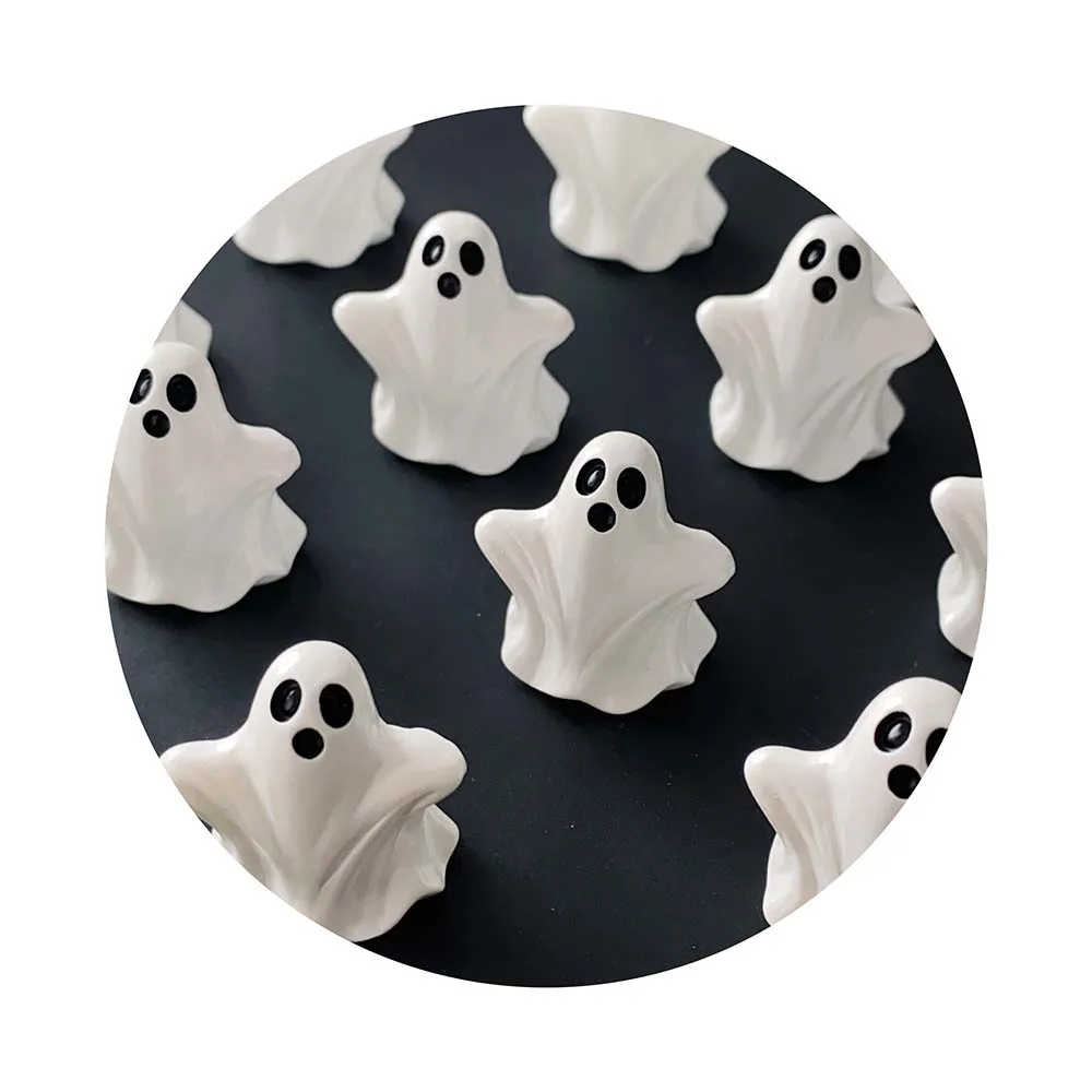 Cute Halloween White Ghost Charms Resin Pendant Flatback Crafts For Earring Keychain DIY Jewelry Making Findings