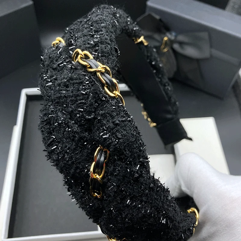 Hochwertiges schwarzes Haarband, modisches, mit Ketten umwickeltes Haarband, Haarspange zur Erhöhung der Schädelhöhe, Haarspange – Detail 5