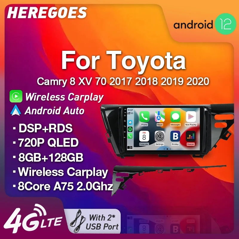 

Мультимедийная магнитола Carplay для Toyota Camry, стерео-система на Android 12, с 10 "IPS DSP, GPS, 8 ГБ ОЗУ, 2017 Гб ПЗУ, для Toyota Camry 8, XV, 70, 2018, 2019, 2020, 128