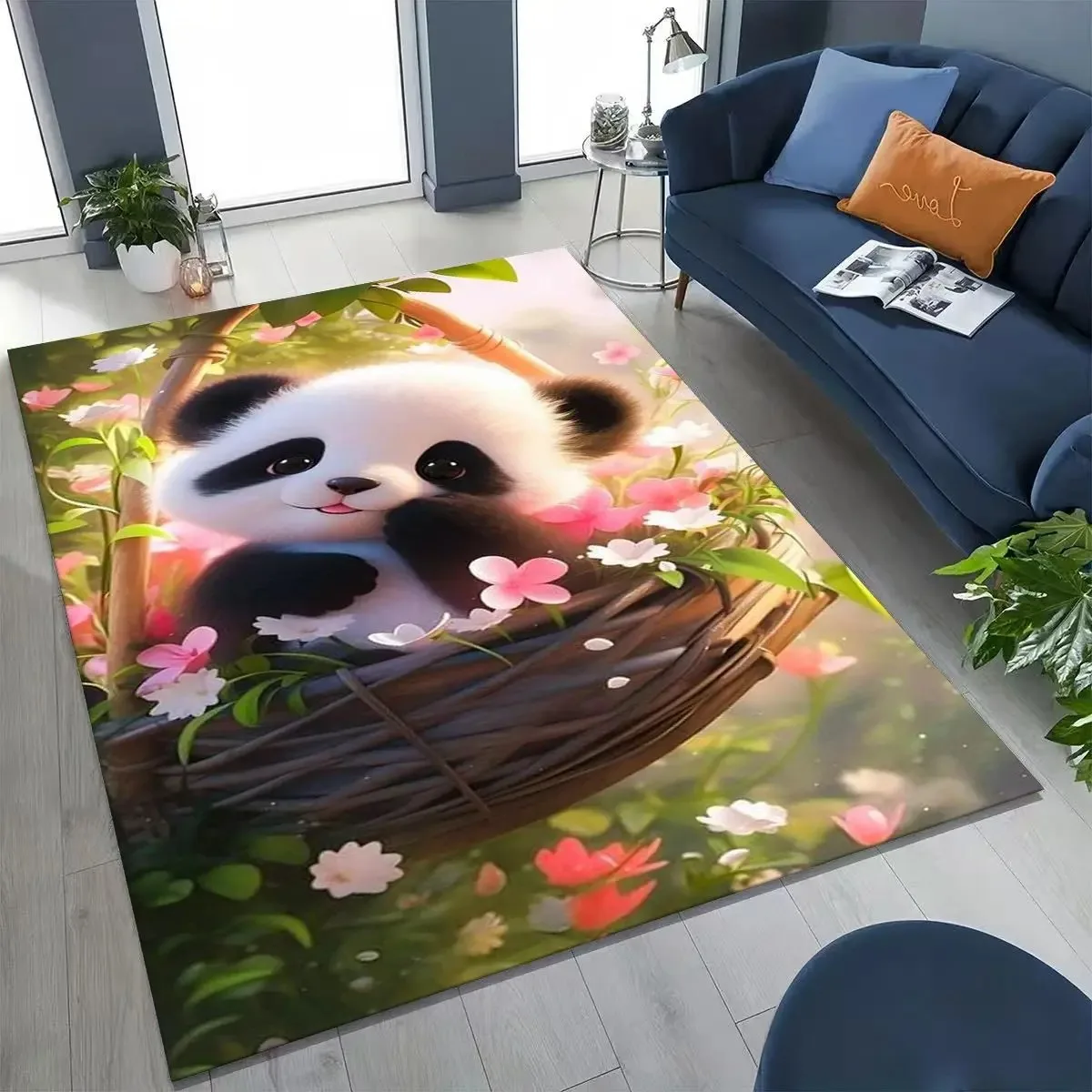 Luxuriöser Panda-Kunstteppich mit niedlichem Cartoon-Motiv für Schlafzimmer, Wohnzimmer, Sofa, Zuhause, Fußmatte, Dekor, großes Kinderspiel, rutschfeste Bodenmatte