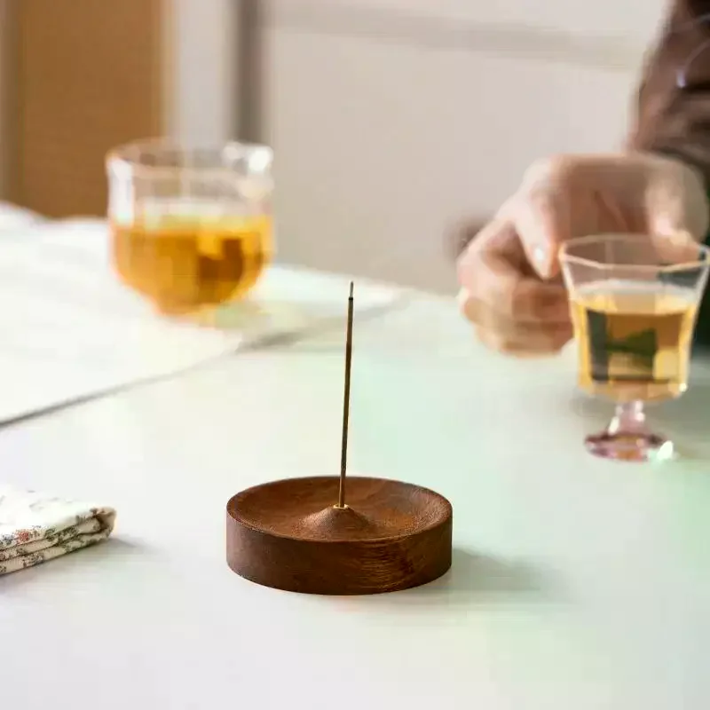 1Pcs Agarwood Tray Holder North American Black Walnut Solid Wood Incense Stick Handmade Tea Ceremony Round Incense Burner