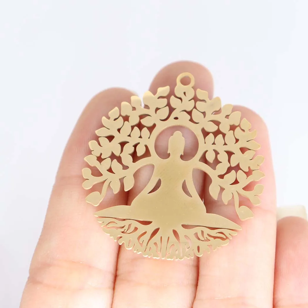 New fashion stainless steel hollow life tree Yoga meditation Big pendant DIY necklace bracelet Keychain pendant accessories