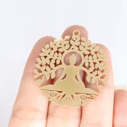 New fashion stainless steel hollow life tree Yoga meditation Big pendant DIY necklace bracelet Keychain pendant accessories