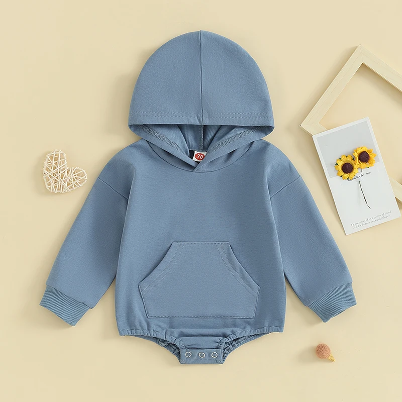 Lioraitiin Infant Baby Boy Girl Fall Clothing Hoodies Sweatshirt Romper Solid Color Long Sleeve Outfit Spring Clothes