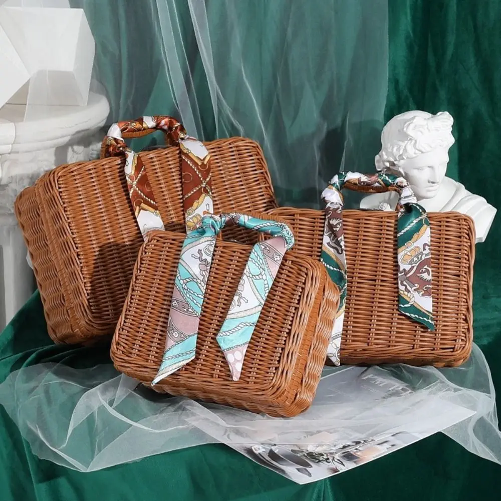 New Retro Rattan-like Finishing Box Straw Desk Organizer Woven Rattan Basket Household Gift Box Cosmetic Storage Box