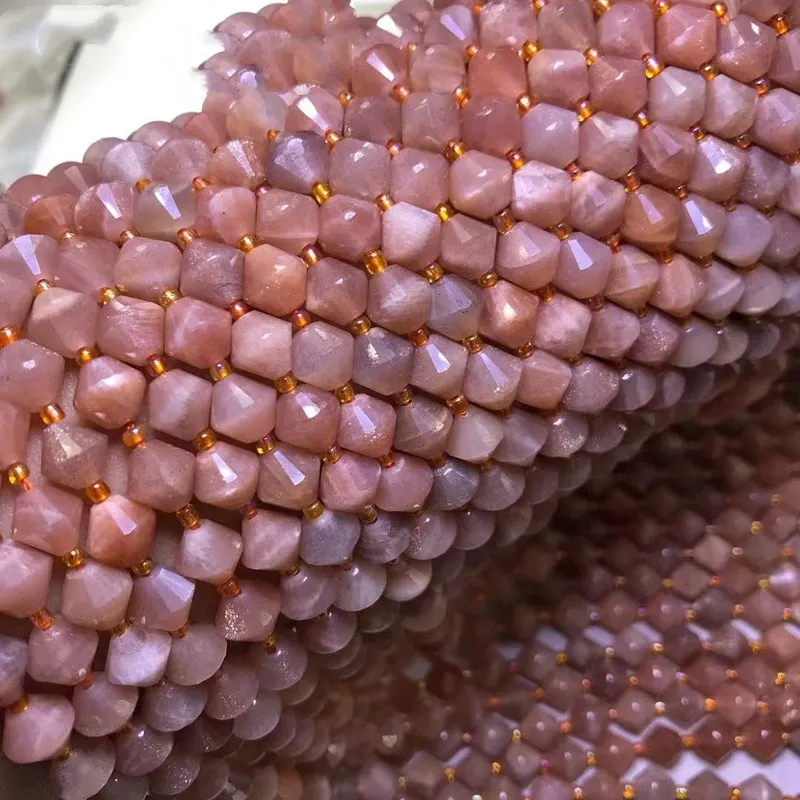 Sunstone pink  faceted 8mm 38CM for DIY jewelry making loose beads FPPJ wholesale beads nature