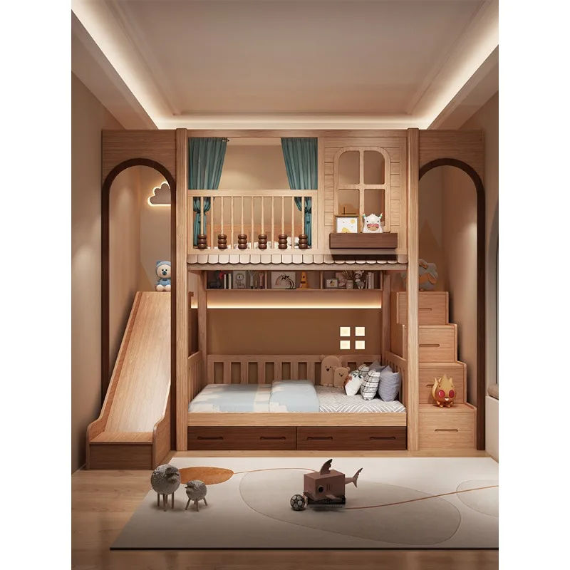 

The bunk bed is made of solid wood, thickened and thickened, and the bunk beds do not interfere with each other's double beds