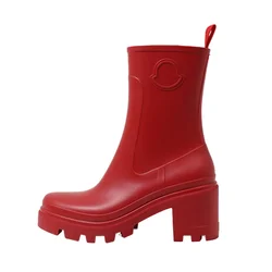 Rain Boots Shoes for Women 7.5cm Elevator Anti Slip High Tube Boots Red Women Street Fashion Increased Zipper Design Water Shoes