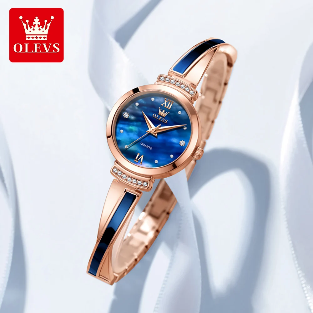 OLEVS 7140 Fashion Women's Watches Unique Bracelet Design Elegant Wristwatch Original Luxury Rose Gold Quartz Ladies Watch 7140