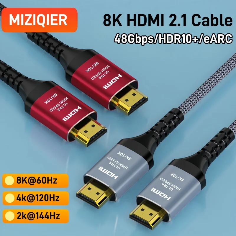 MIZIQIER 8K HDMI 2.1 Kabel, 48 Gbit/s Ultra-High-Speed-HDMI-Kabel, 8K@60 Hz, 4K@120 Hz eARC kompatibel für TV/PS5/PS4/Xbox/Projektor