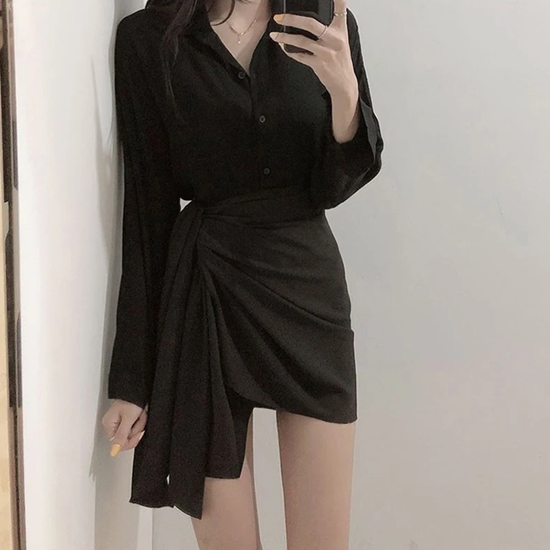 MEXZT Irregular Mini Skirt Women High Waist Black Bandage Wrap Hips Skirts Korean Fashion Elegant Slim All Match A Line Skirt